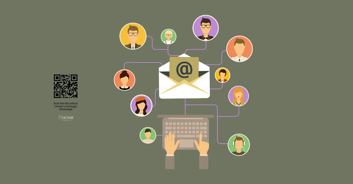 صورة فيها صورة بريد الكتروني وعنوان مميزات إنشاء بريد إلكتروني رسمي وشعار عرب تاسك